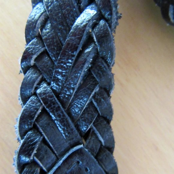 Vintage black woven unisex leather belt with silver engraved brass buckle - 38" - Picture 5 of 6